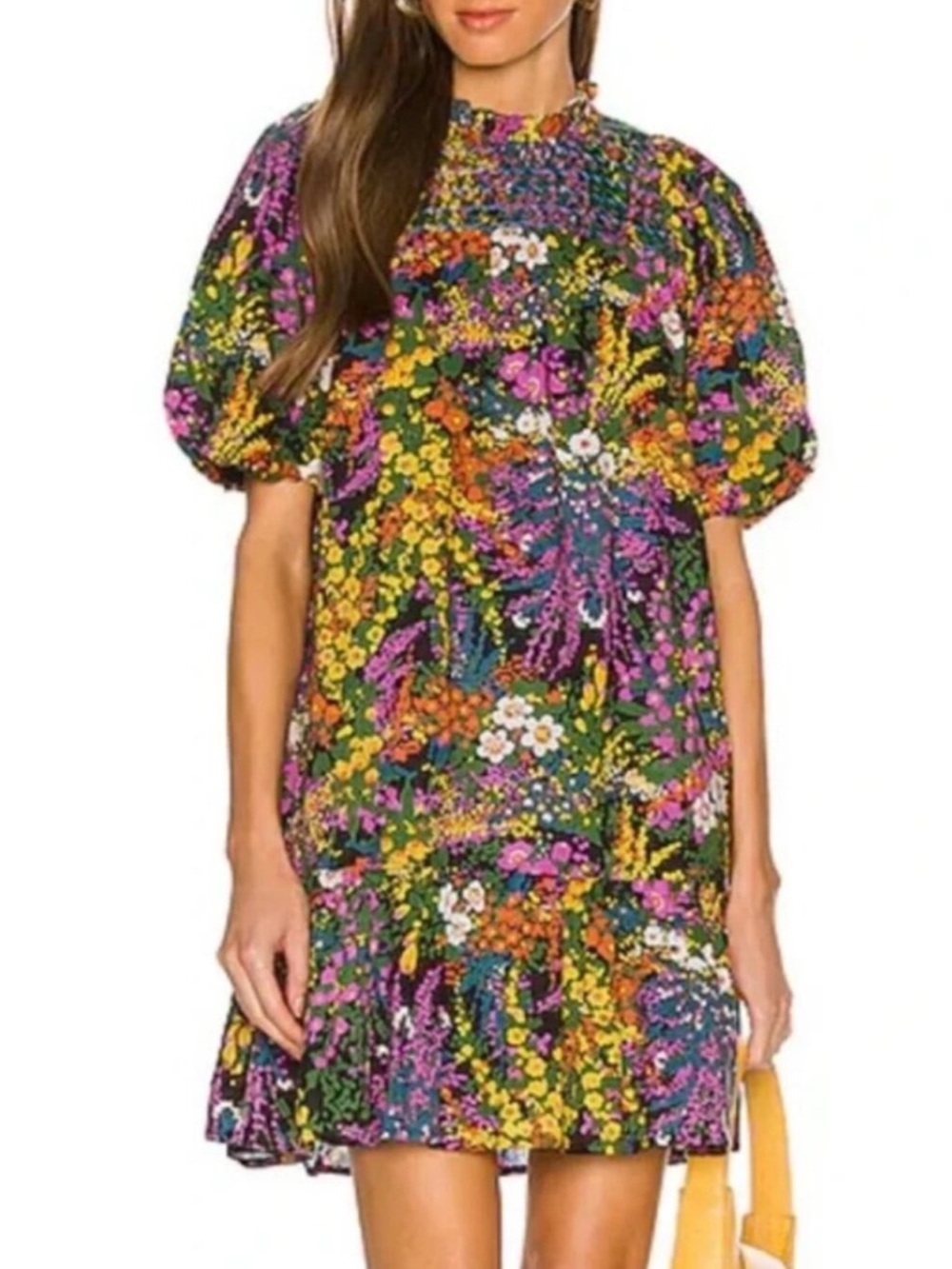 Banjanan Multicolor Floral Smocked-Yoke Puff Sleeve Midi Dress